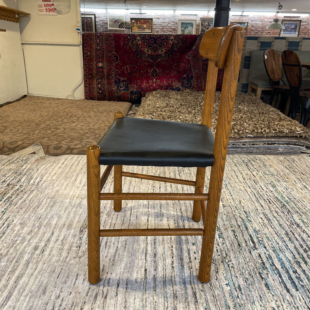 Oak and Black Vinyl MCM Style Dining Chairs SET of 4 C DINING CHAIRS