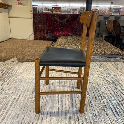 Oak and Black Vinyl MCM Style Dining Chairs SET of 4 C DINING CHAIRS
