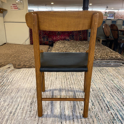 Oak and Black Vinyl MCM Style Dining Chairs SET of 4 C DINING CHAIRS