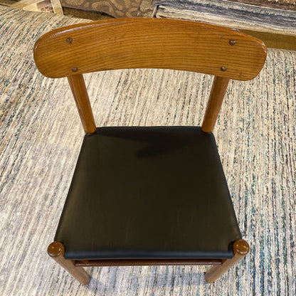 Oak and Black Vinyl MCM Style Dining Chairs SET of 4 C DINING CHAIRS