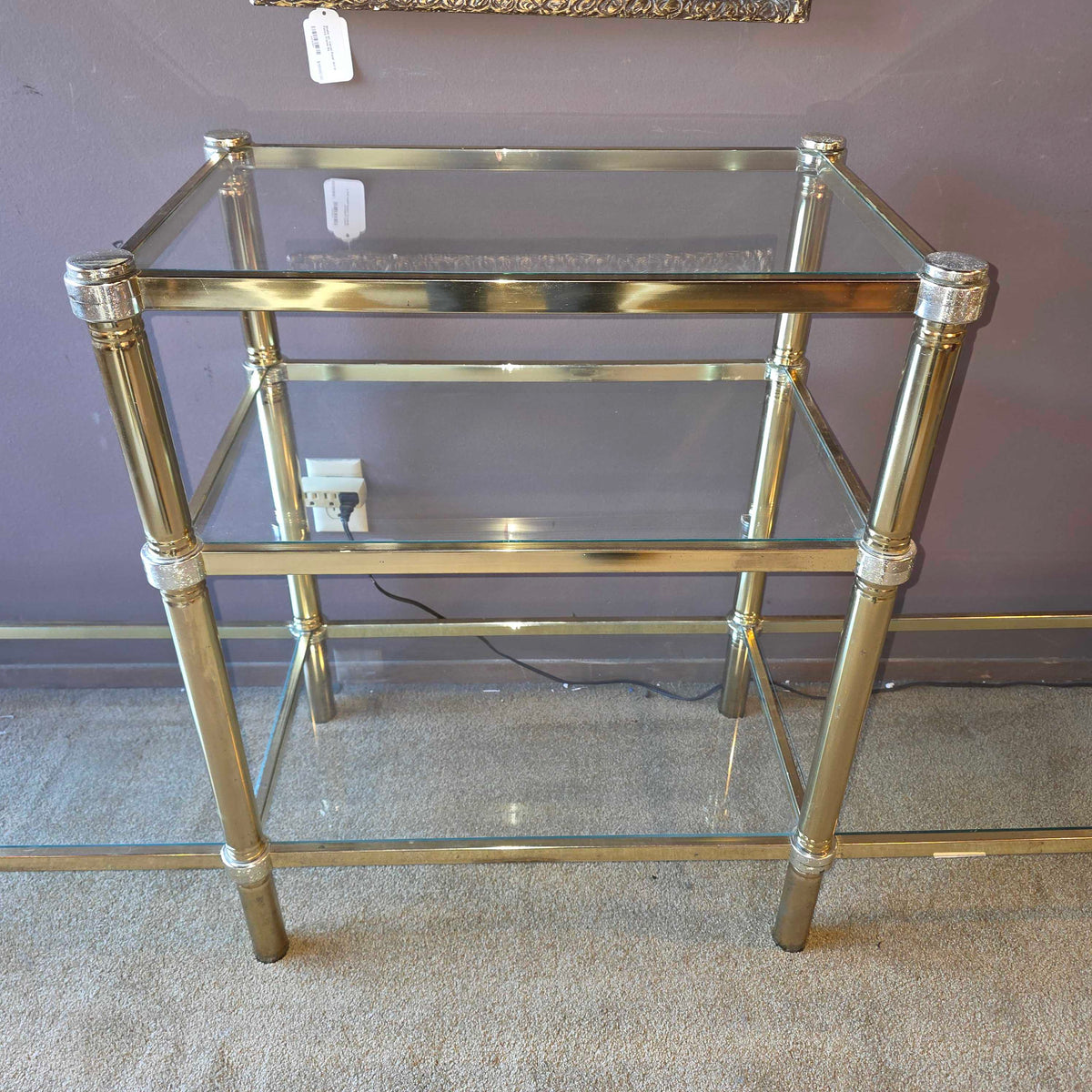 Vintage Art Deco Brass & Glass Low Etagere C BOOKSHELVES