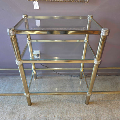 Vintage Art Deco Brass & Glass Low Etagere C BOOKSHELVES