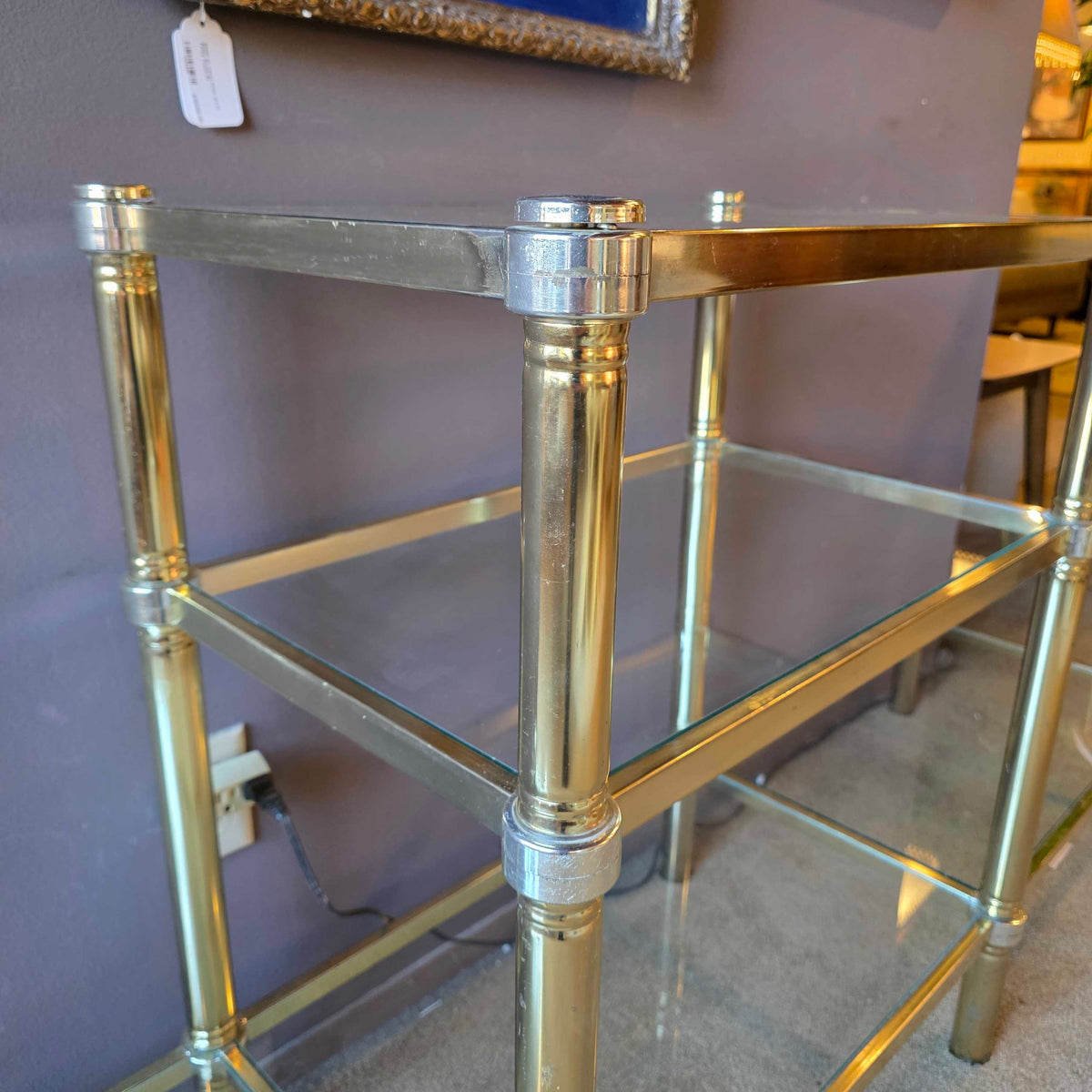 Vintage Art Deco Brass & Glass Low Etagere C BOOKSHELVES