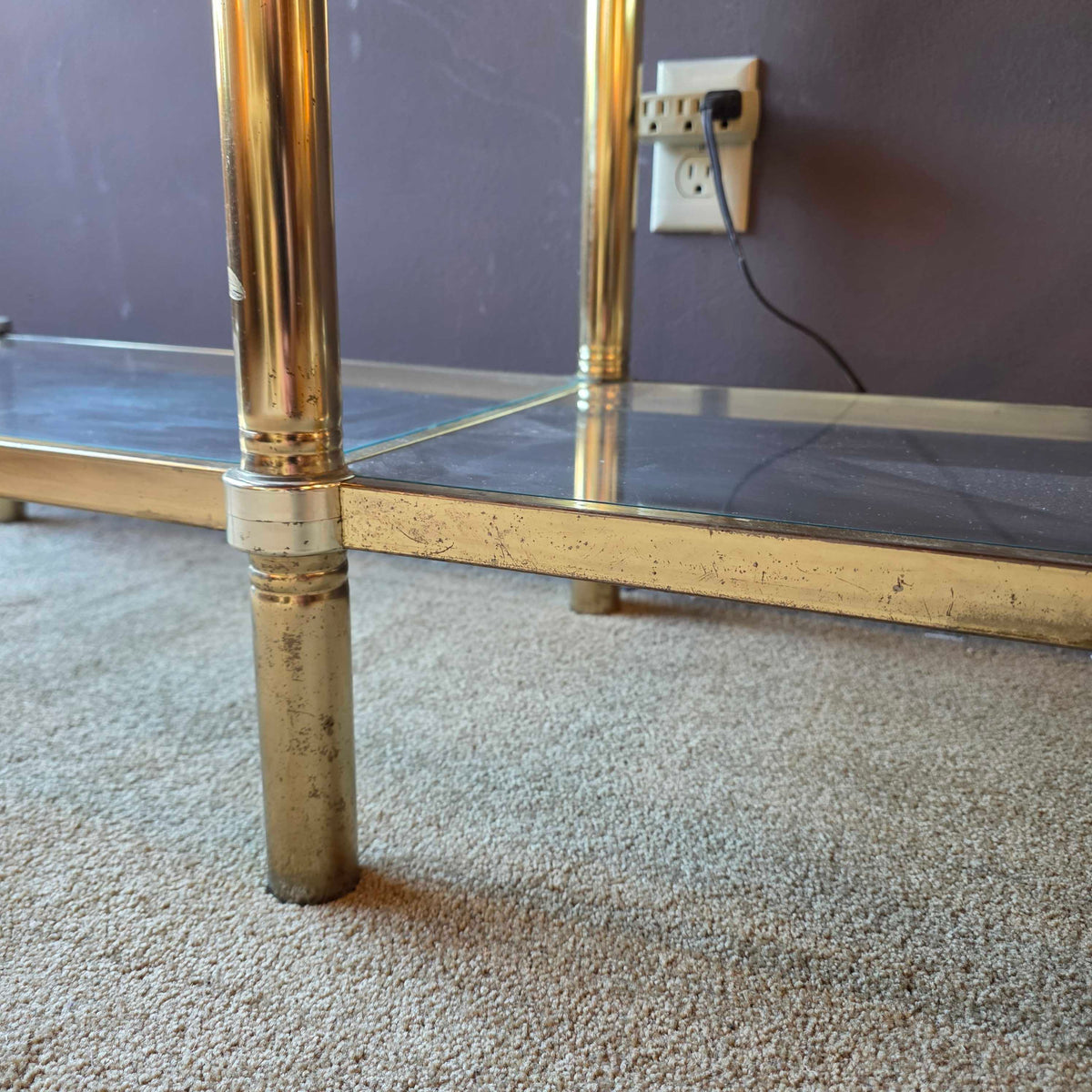 Vintage Art Deco Brass & Glass Low Etagere C BOOKSHELVES