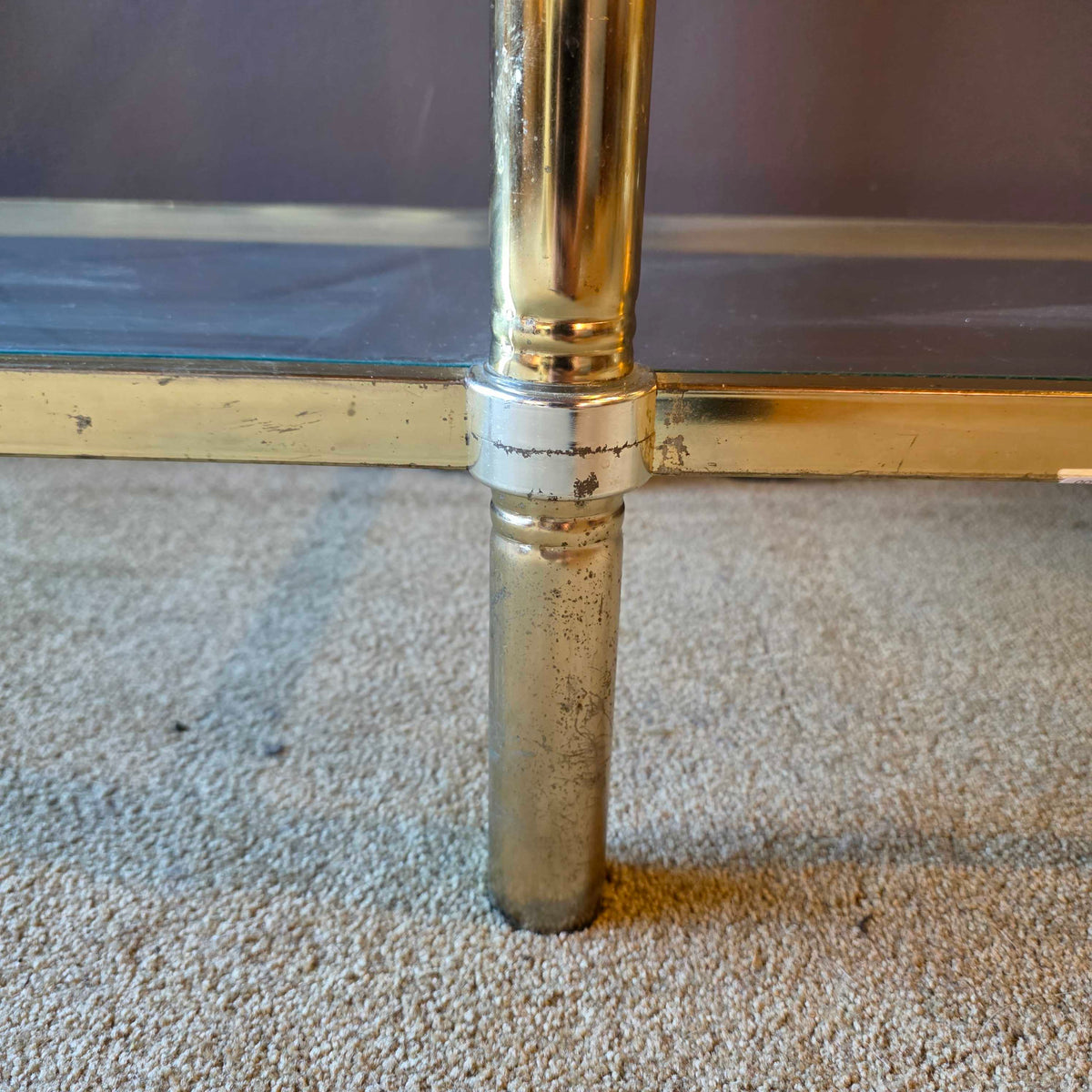 Vintage Art Deco Brass & Glass Low Etagere C BOOKSHELVES