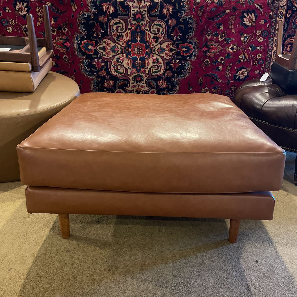 West Elm Saddle Vegan Leather Large Square Ottoman