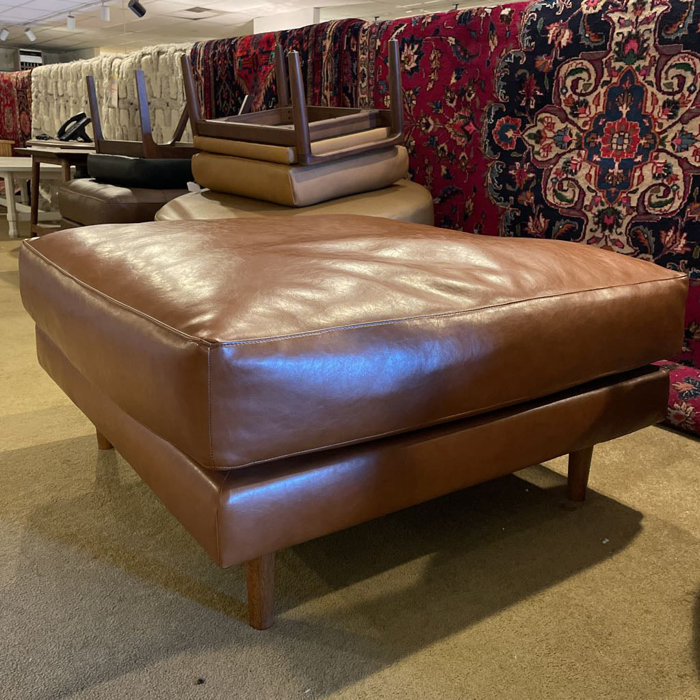 West Elm Saddle Vegan Leather Large Square Ottoman