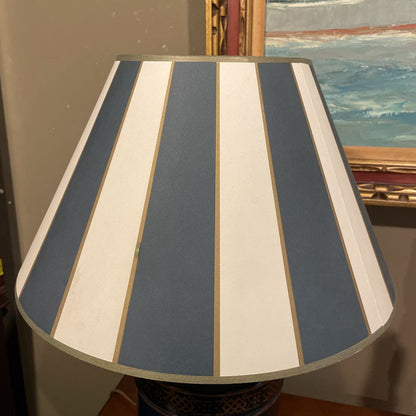 Blue Canister Table Lamp with Striped Shade
