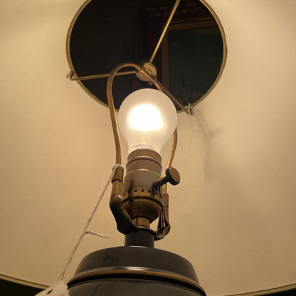 Blue Canister Table Lamp with Striped Shade
