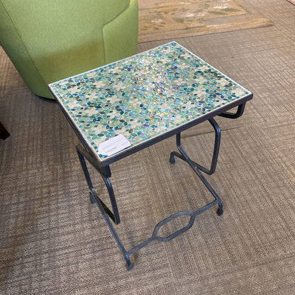 Blue & Green Glass Mosaic Metal Side Table