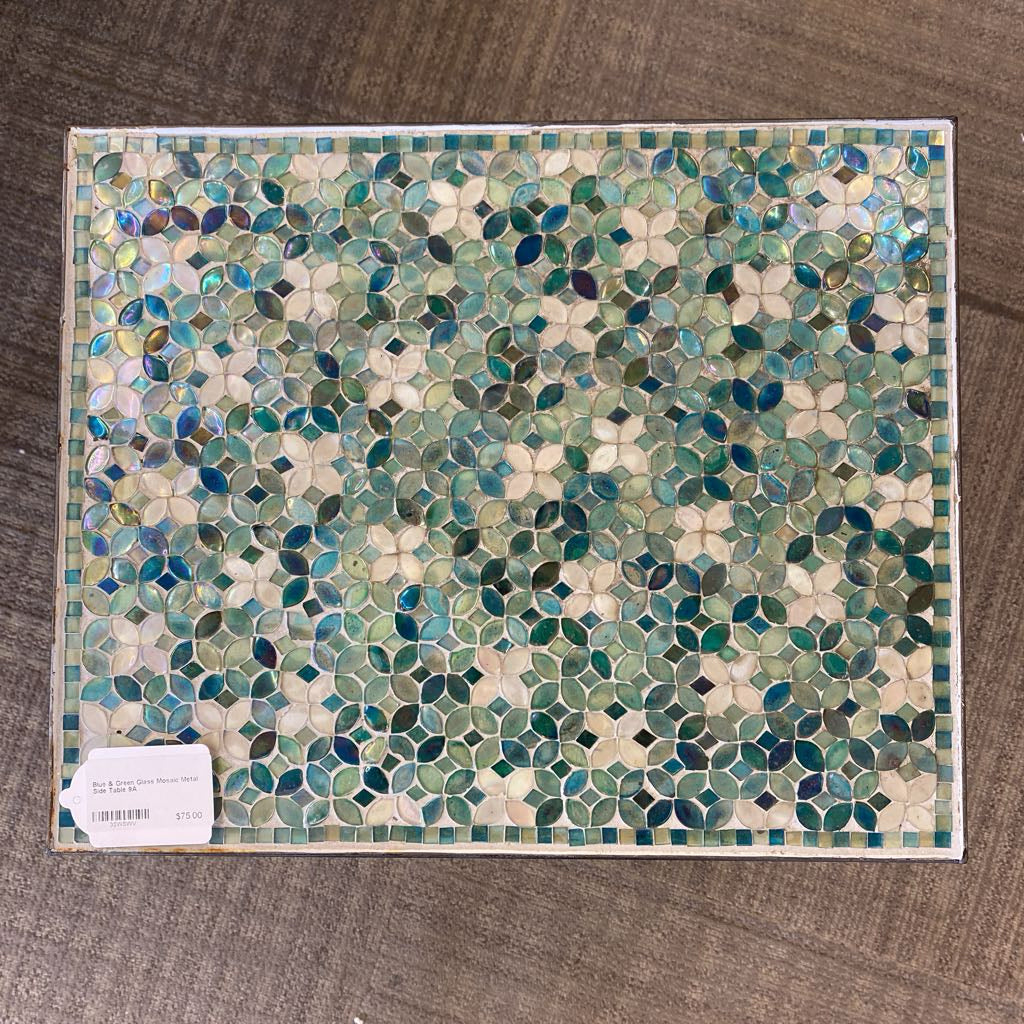 Blue & Green Glass Mosaic Metal Side Table