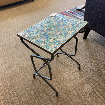 Blue & Green Glass Mosaic Metal Side Table