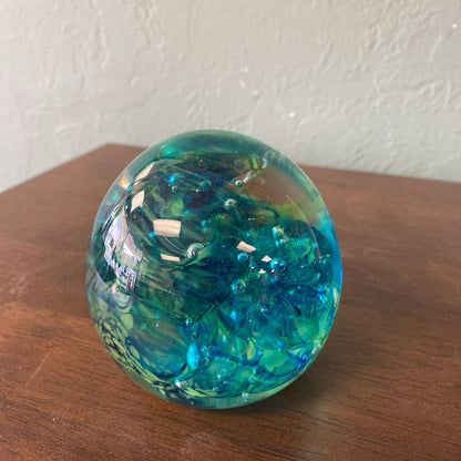 Handblown Blue & Green Swirly Glass Orb