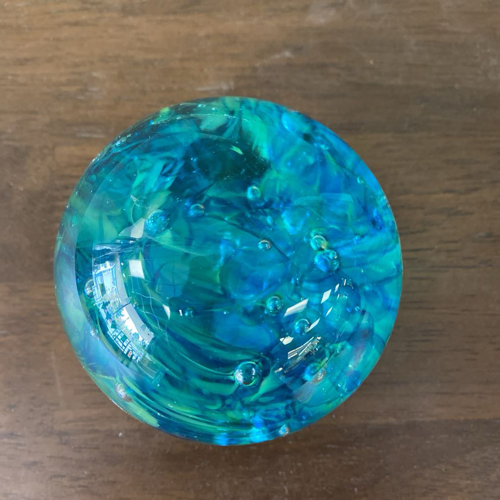 Handblown Blue & Green Swirly Glass Orb