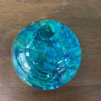 Handblown Blue & Green Swirly Glass Orb