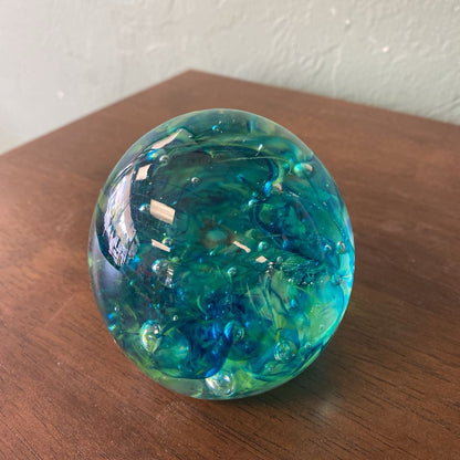 Handblown Blue & Green Swirly Glass Orb