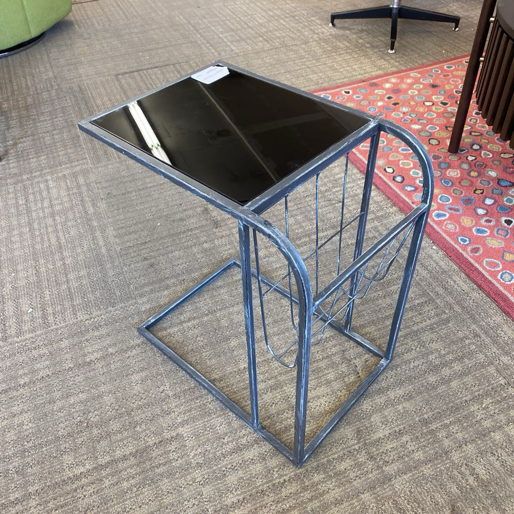 Black Glass Top Magazine Rack C Table