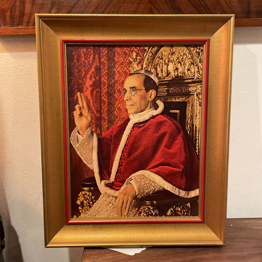 Scary 1940's Pope Pius XII Framed Portrait UNIQUE FINDS