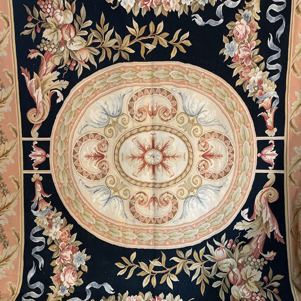 8 x 10 Needlepoint with Black Background Aubusson French Area Rug #23