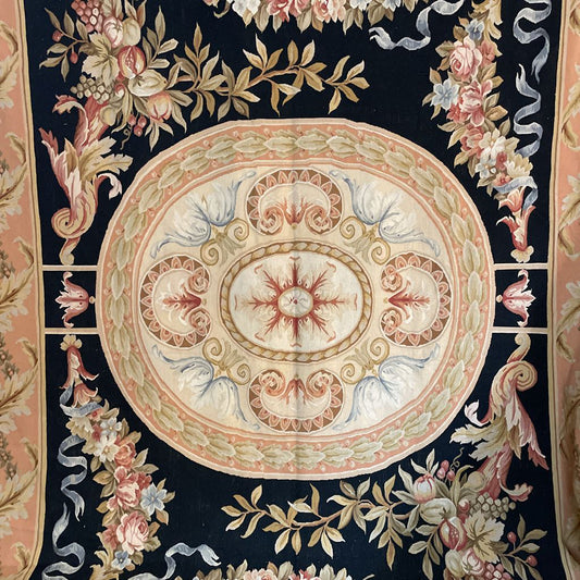 8 x 10 Needlepoint with Black Background Aubusson French Area Rug #23 RUGS