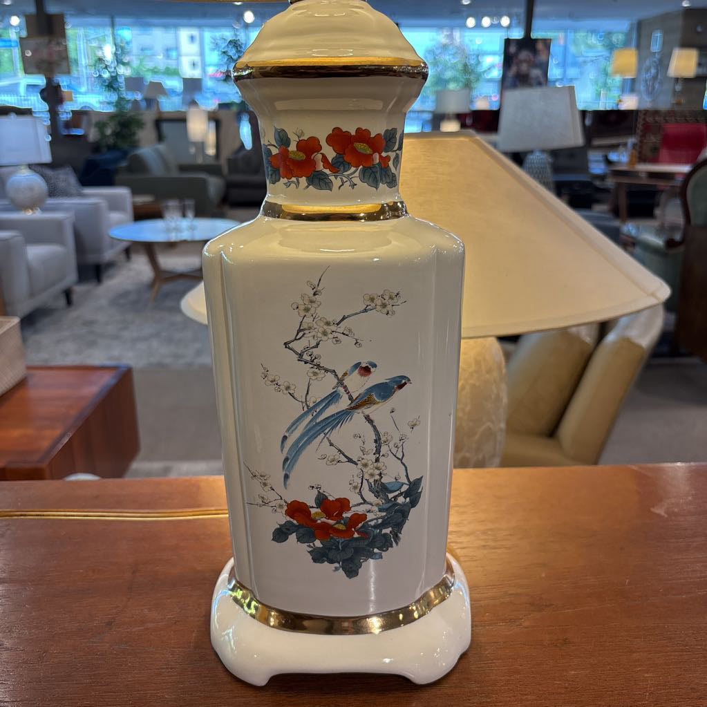 Ceramic Table Lamp w/Painted Bird Decor