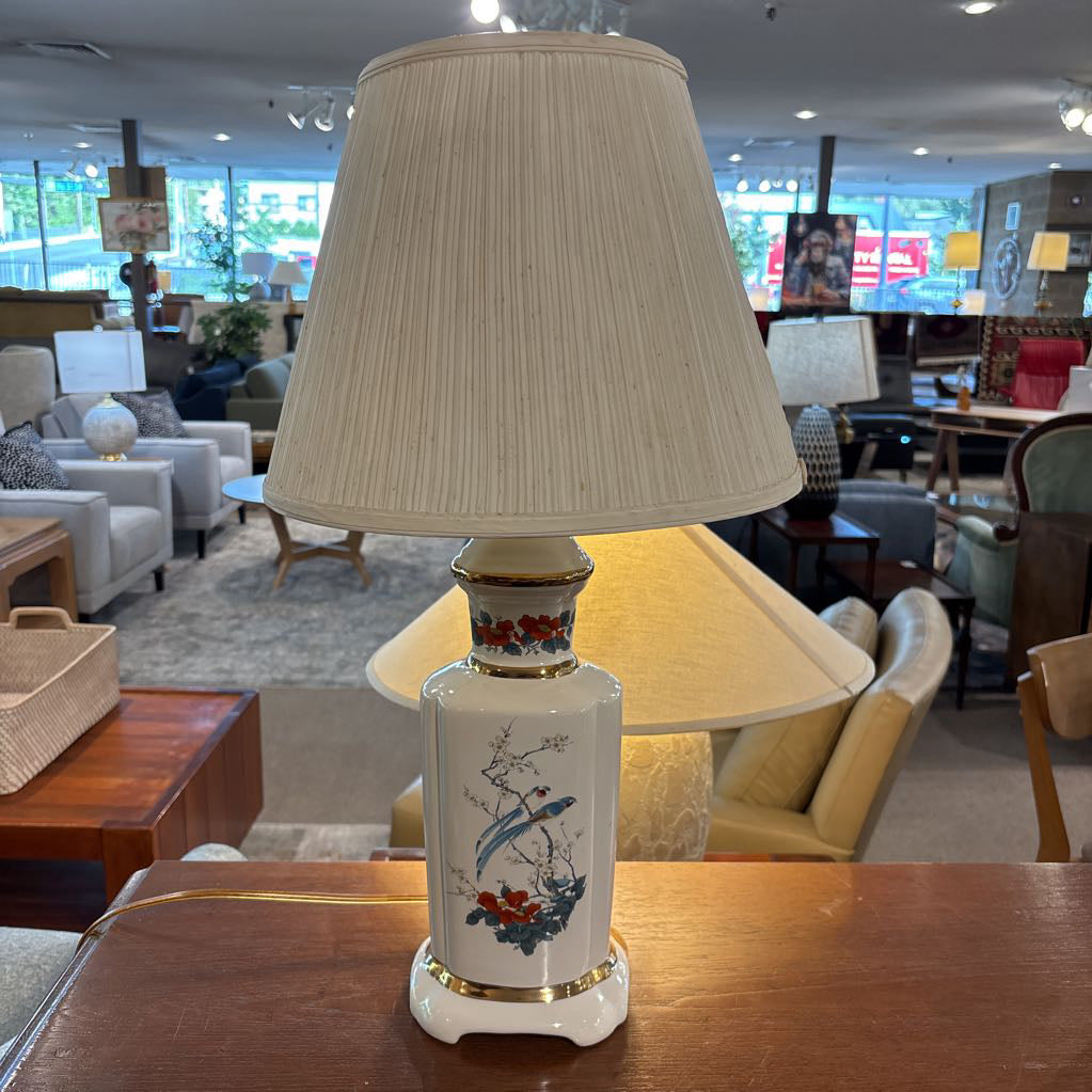 Ceramic Table Lamp w/Painted Bird Decor