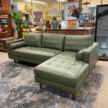 Malmo Olive Leather RAF Chaise Sectional