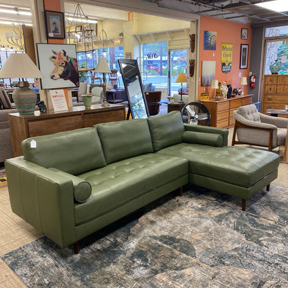 Malmo Olive Leather RAF Chaise Sectional