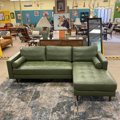 Malmo Olive Leather RAF Chaise Sectional