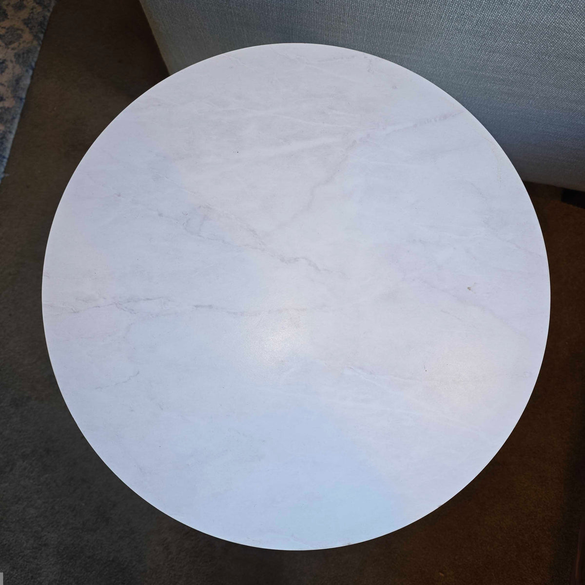 Faux Round Stone Top with Brass Colored Base Accent Table