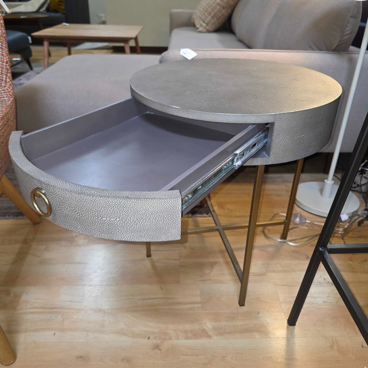 RH Faux Shagreen Round Accent Table with Brass Legs