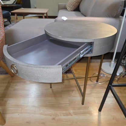 RH Faux Shagreen Round Accent Table with Brass Legs