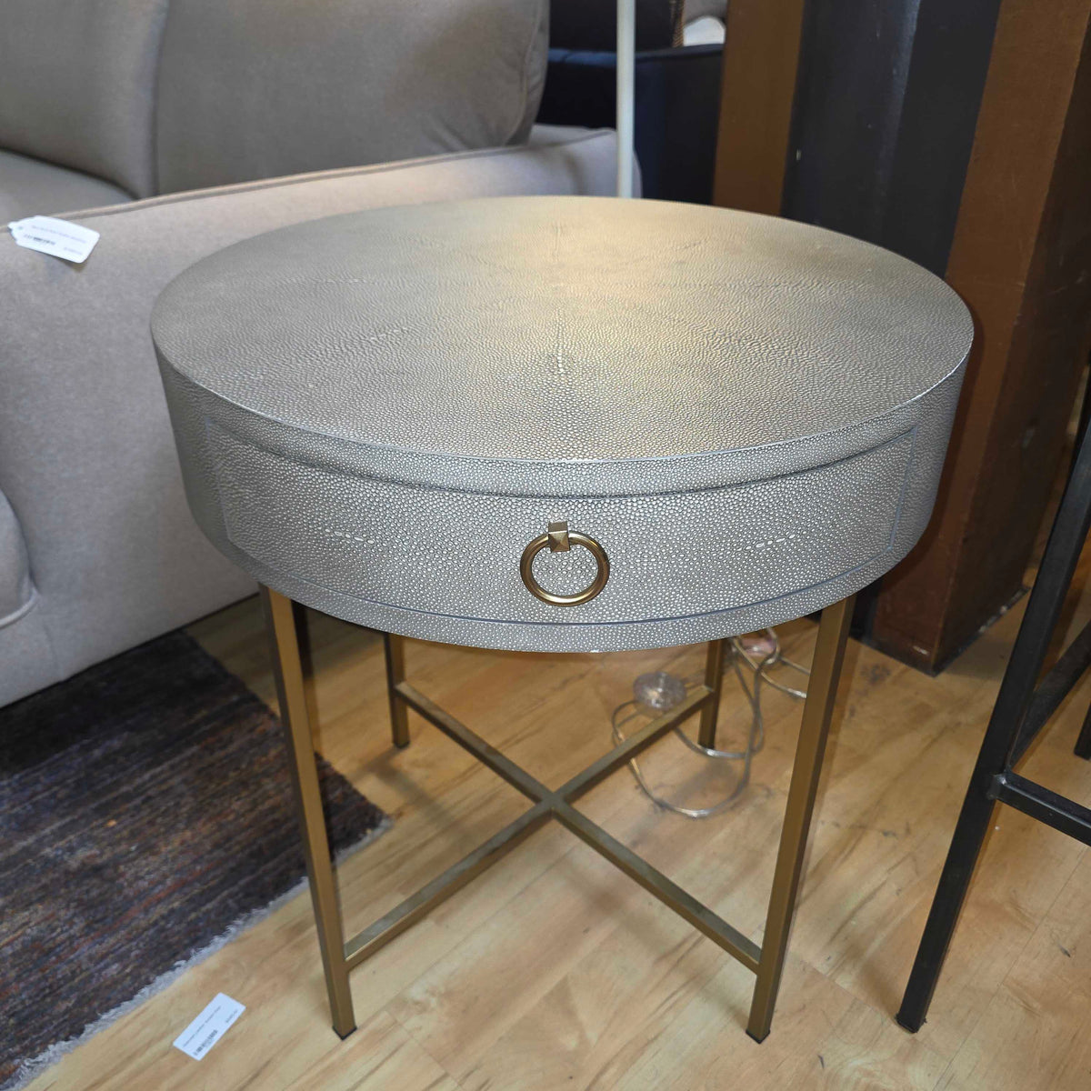 RH Faux Shagreen Round Accent Table with Brass Legs
