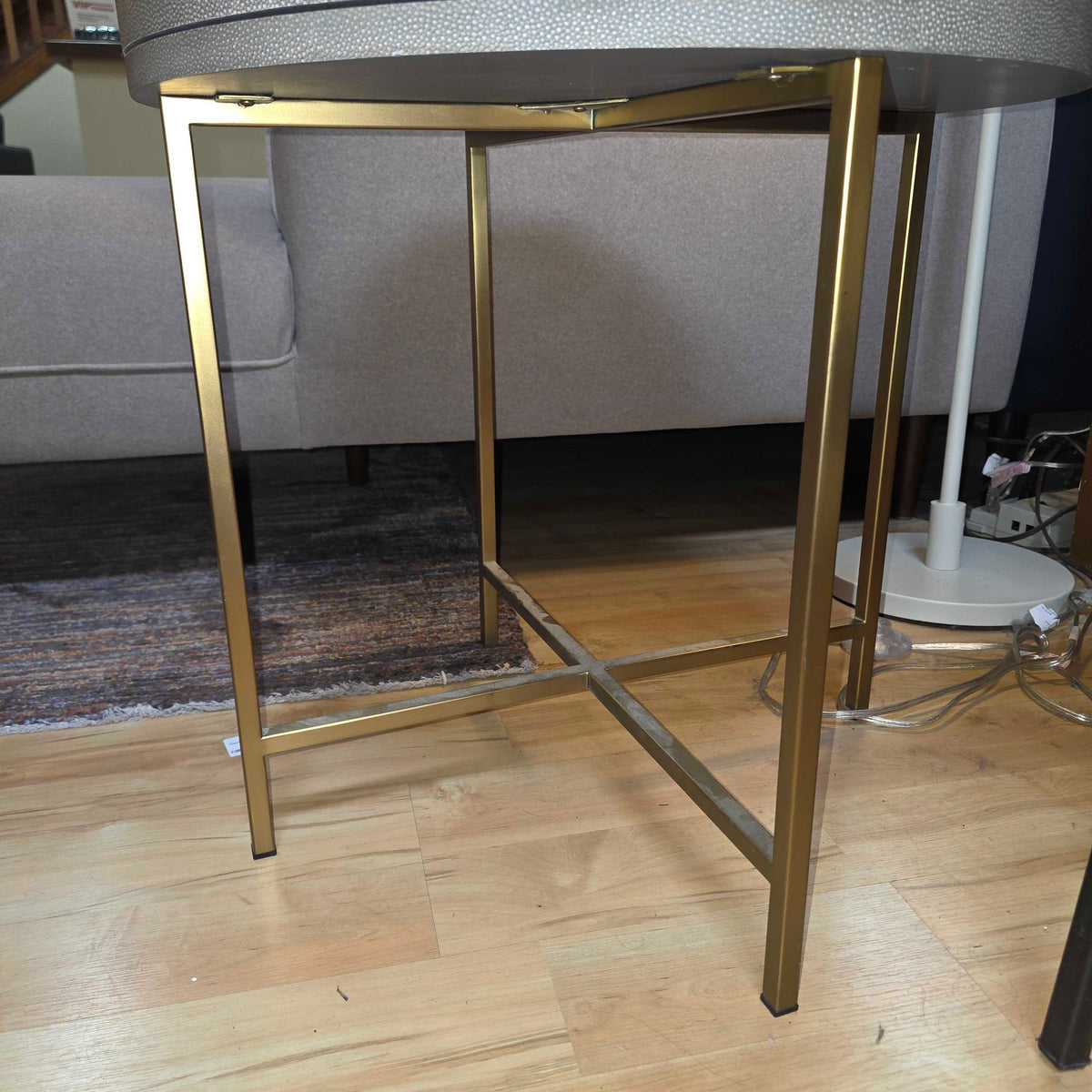 RH Faux Shagreen Round Accent Table with Brass Legs
