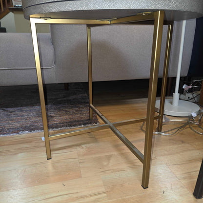 RH Faux Shagreen Round Accent Table with Brass Legs