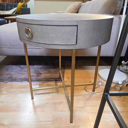 RH Faux Shagreen Round Accent Table with Brass Legs