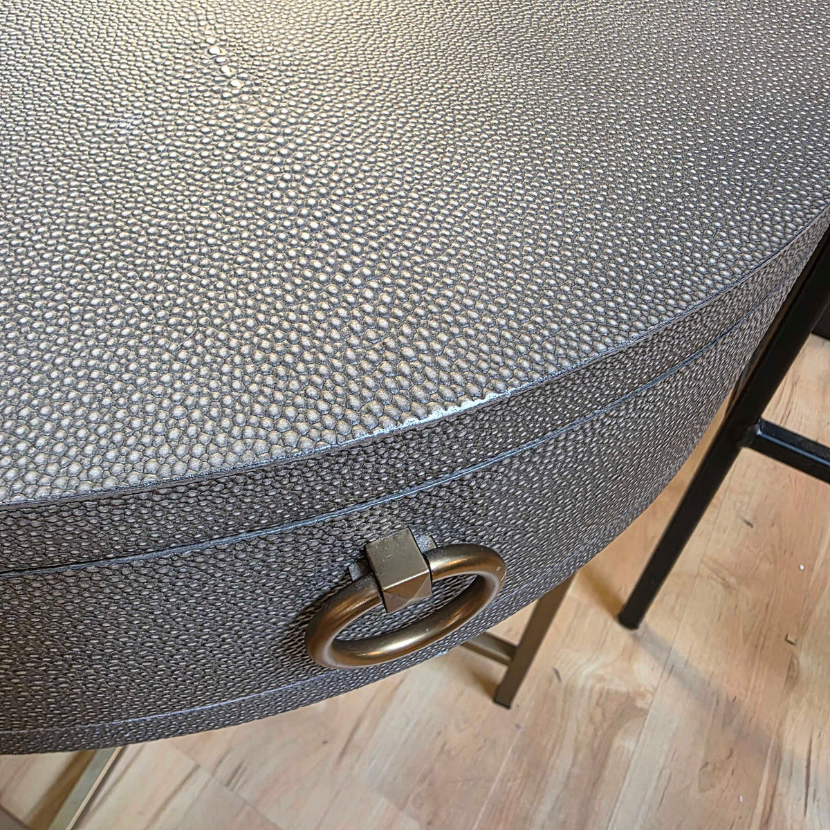 RH Faux Shagreen Round Accent Table with Brass Legs