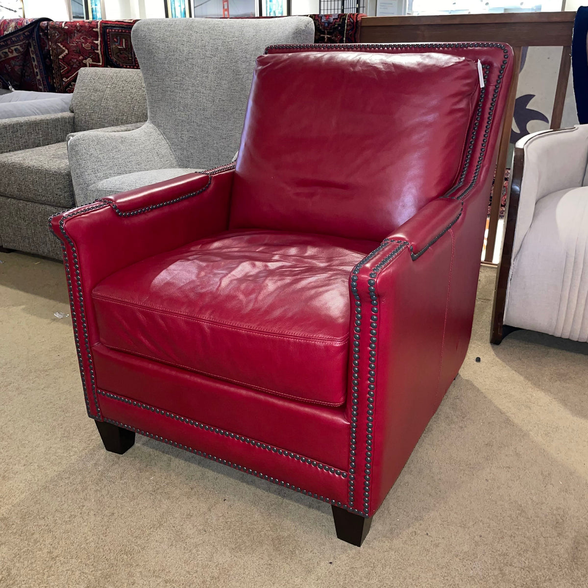 Red Leather Studded Accent Chair U ACCENT CHAIRS