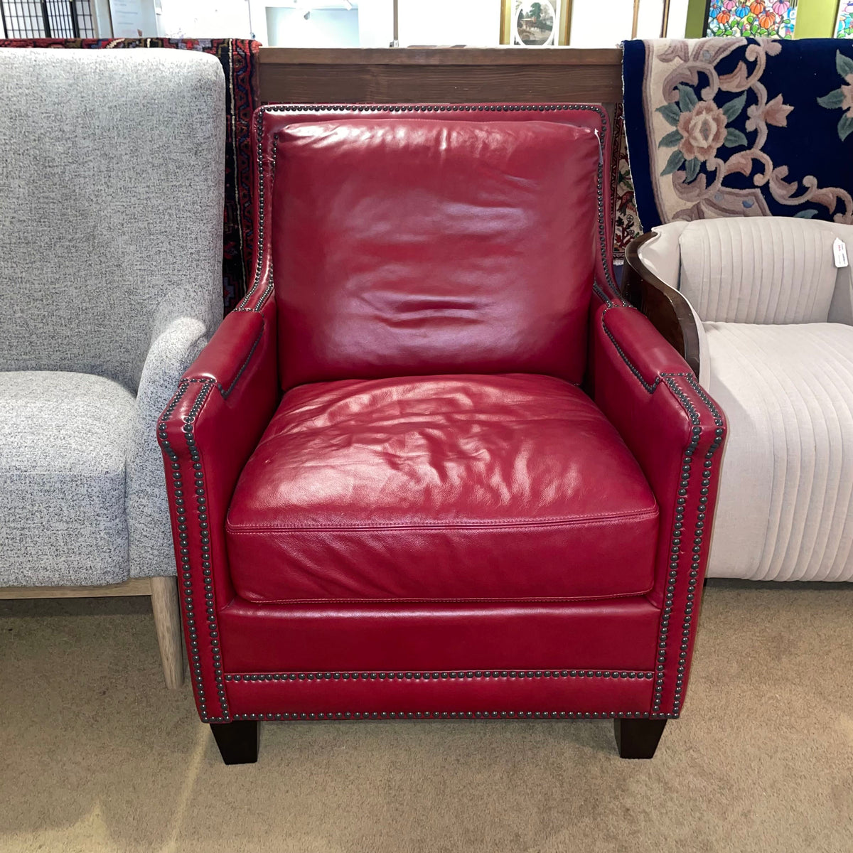 Red Leather Studded Accent Chair U ACCENT CHAIRS