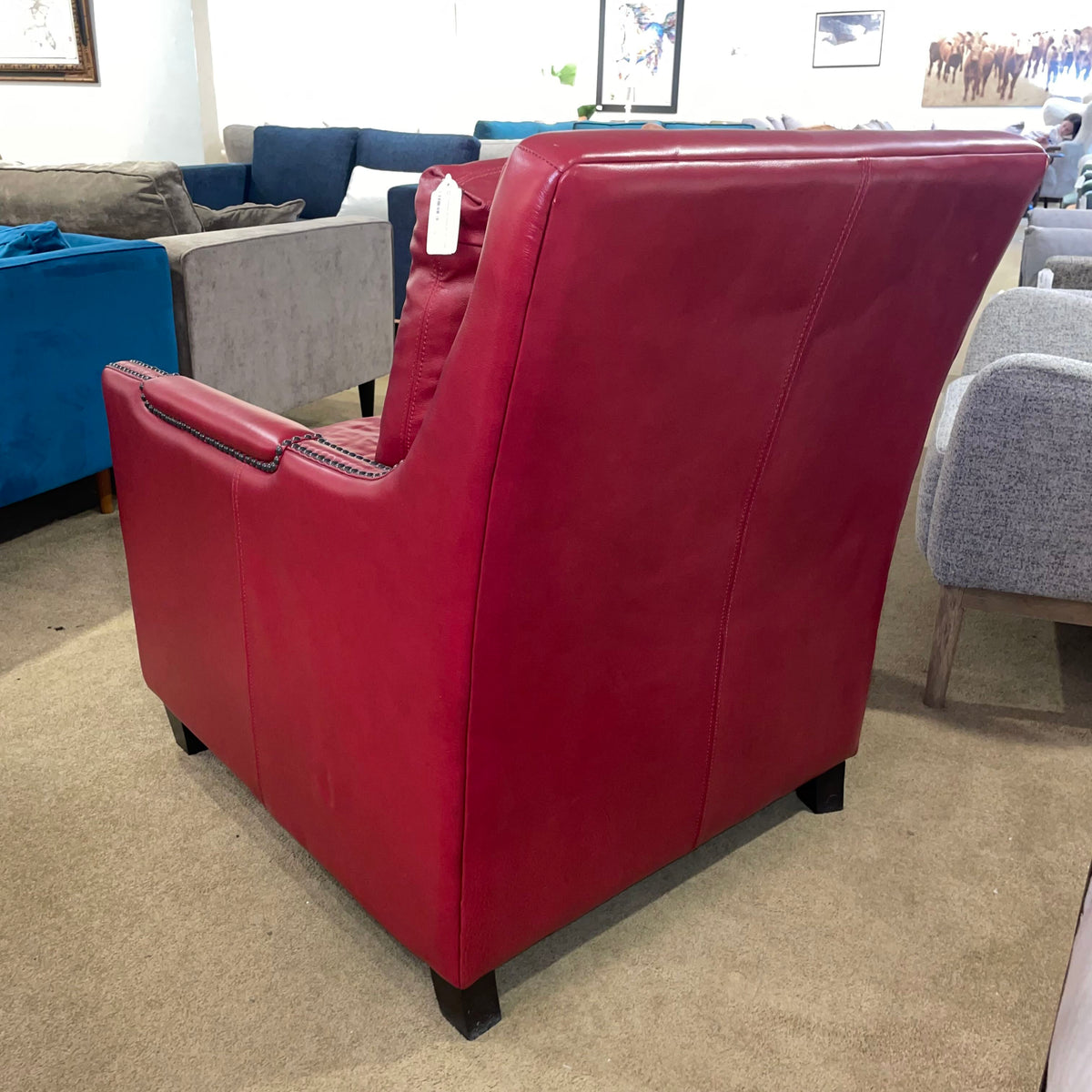 Red Leather Studded Accent Chair U ACCENT CHAIRS