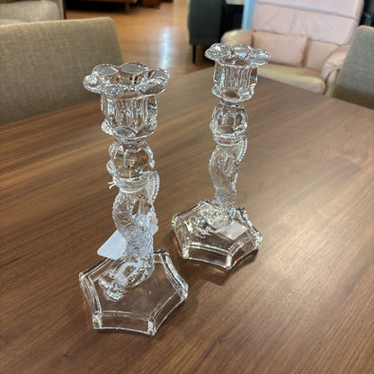 Set of 2 Glass Dolphin Candlesticks