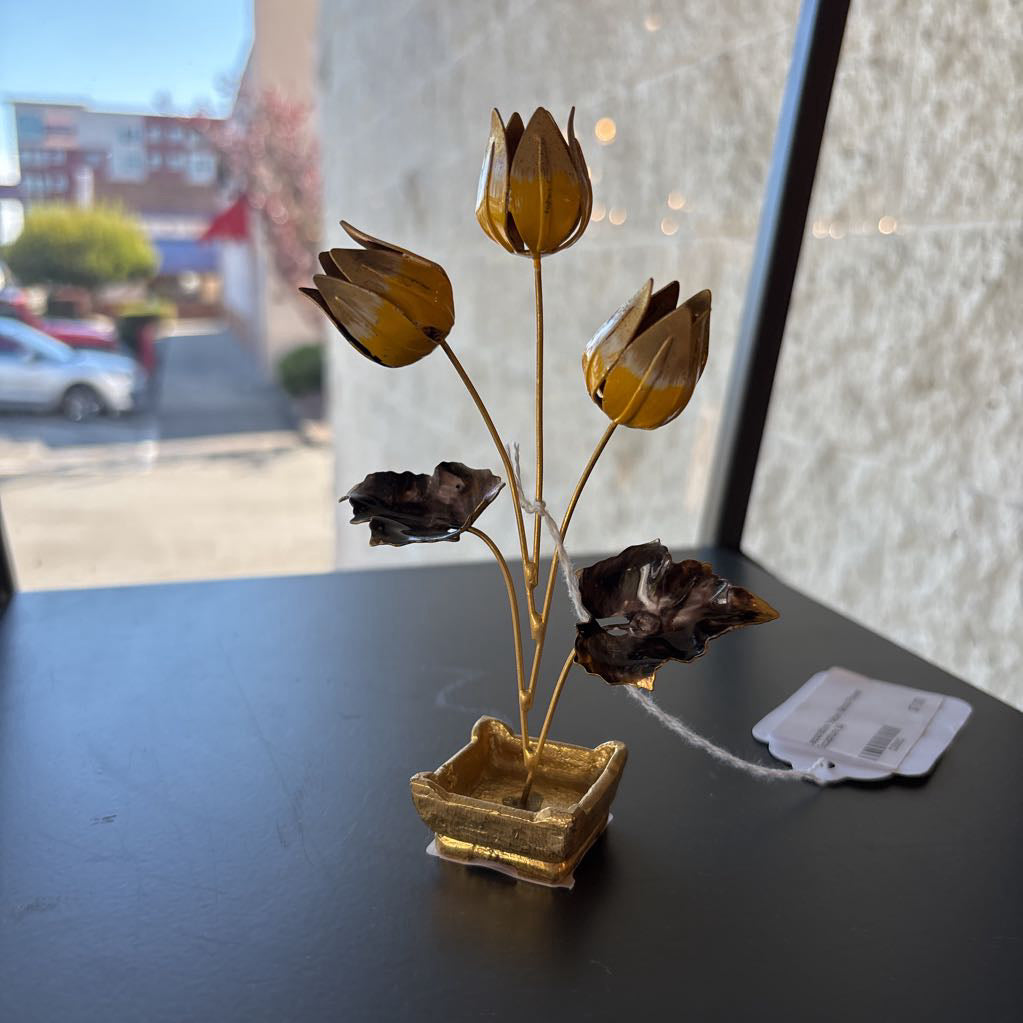 Decorative Yellow Metal Flower Sculpture