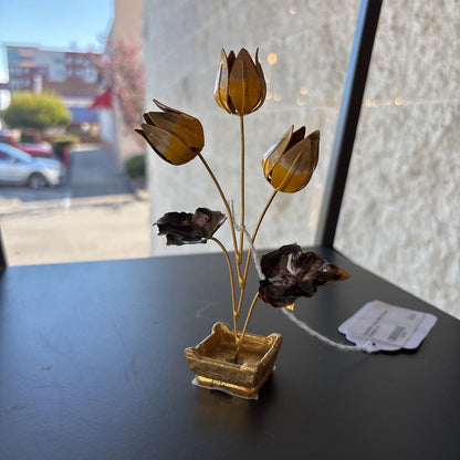 Decorative Yellow Metal Flower Sculpture