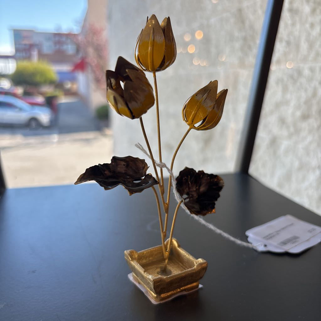 Decorative Yellow Metal Flower Sculpture