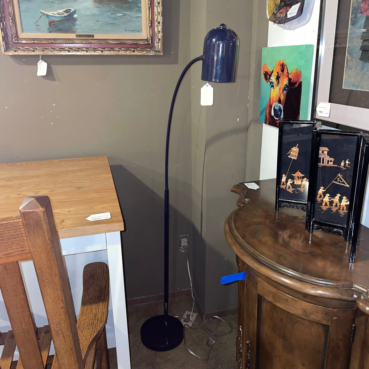 Navy Blue Curved Neck Floor Lamp LAMPS