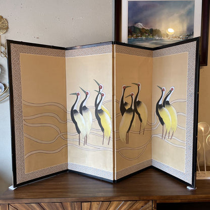 4 Panel Crane Motif Screen