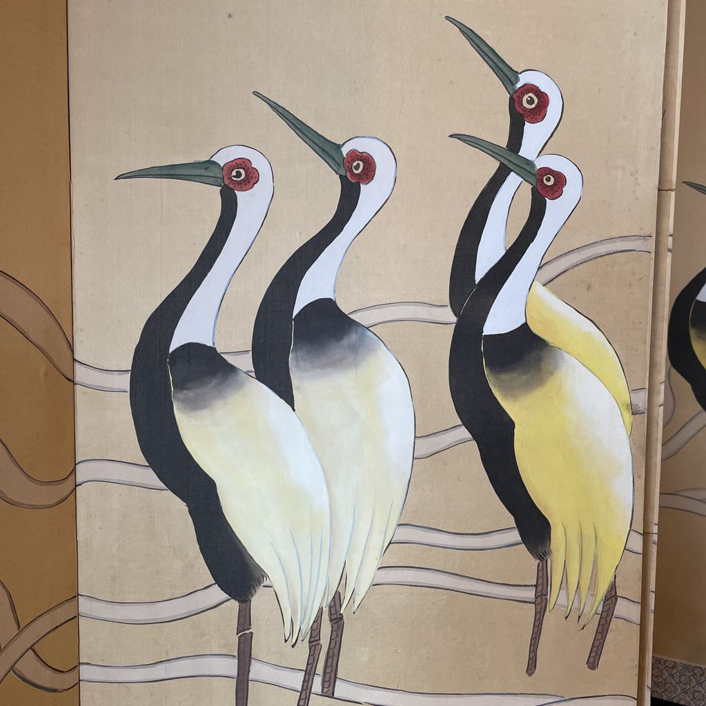 4 Panel Crane Motif Screen