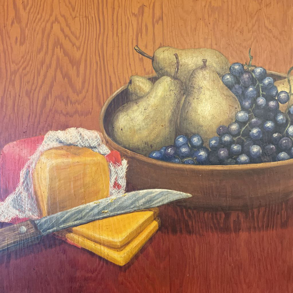 Fruit and Bread on Framed Panel