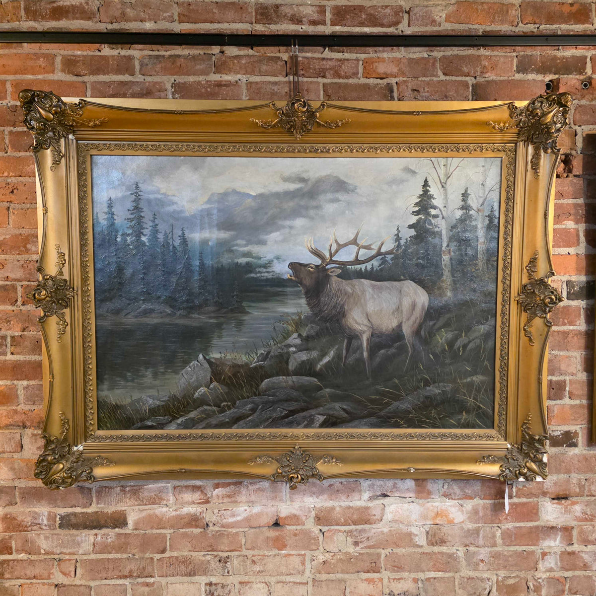 Large Framed Woodland Elk Painting