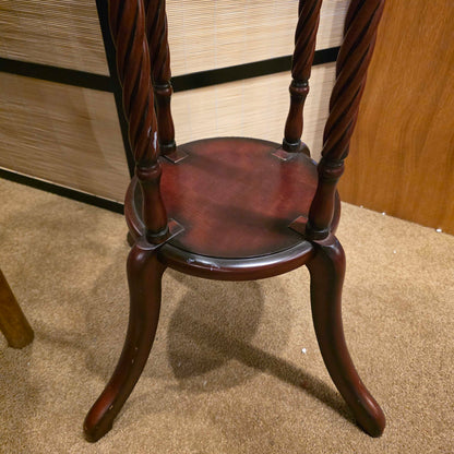 Carved Wood 2 Tier Plant Stand